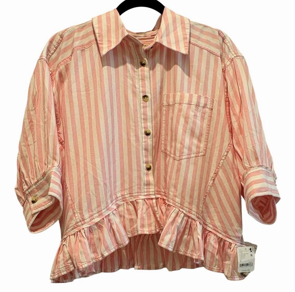 Free People $128 NWT We The Free Bailey Striped Crop Top Button-Down Shirt S